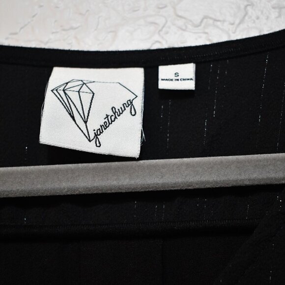 3/$15  Janet Chung Black Metallic Blouse - Picture 3 of 6